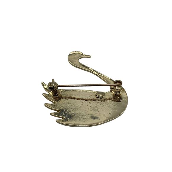 Black Enamel and Clear Crystal Stones Gold Tone Swan Brooch - Picture 2 of 4